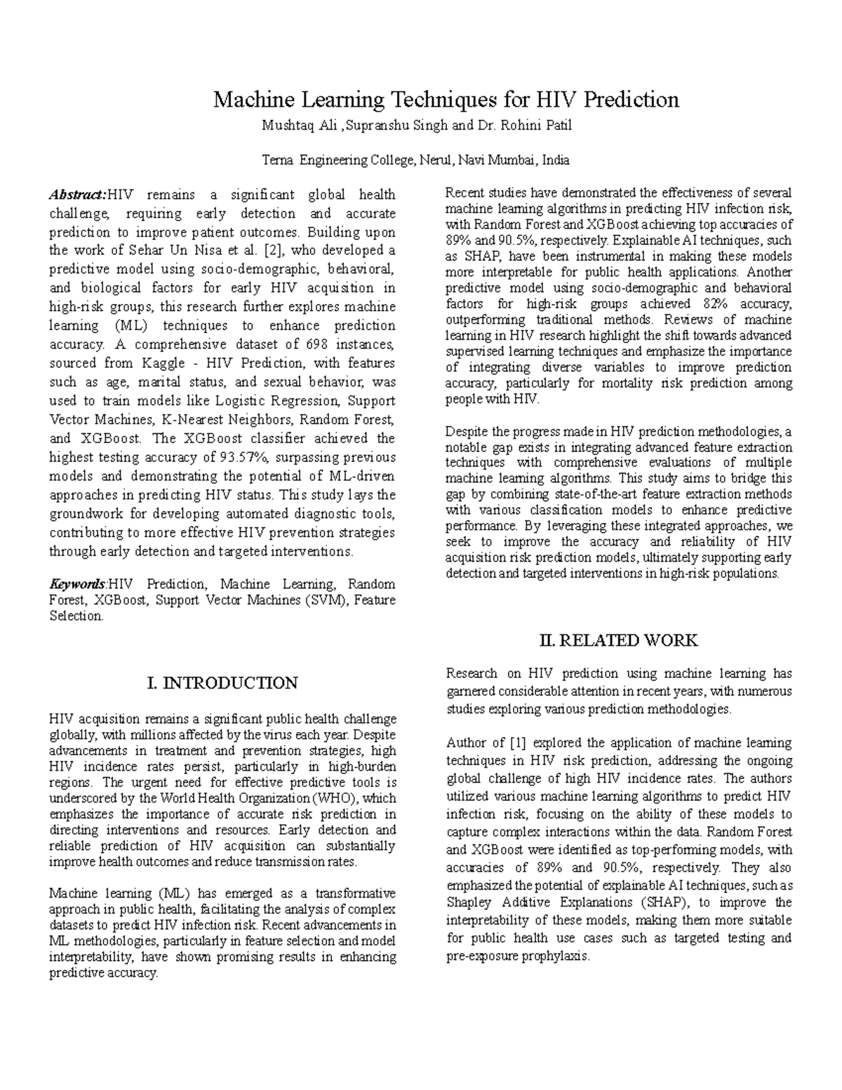 ML Research Paper.docx Machine Learning Techniques for HIV Prediction