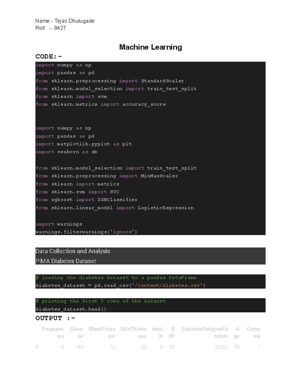Machine learning CA2 - Best of luck - Roll :- 8427 Machine Learning ...