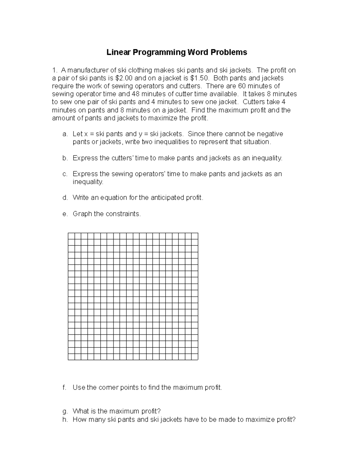 Linear Programming Word Problems - Linear Programming Word Problems A ...