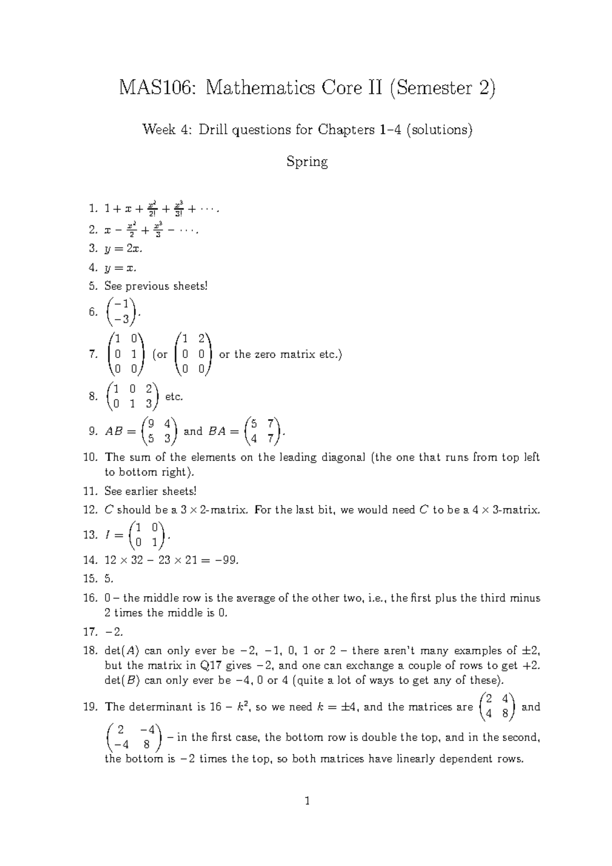 Weekly Drill Questions Solutions: Sem 2 Week 4 - MAS106: Mathematics ...