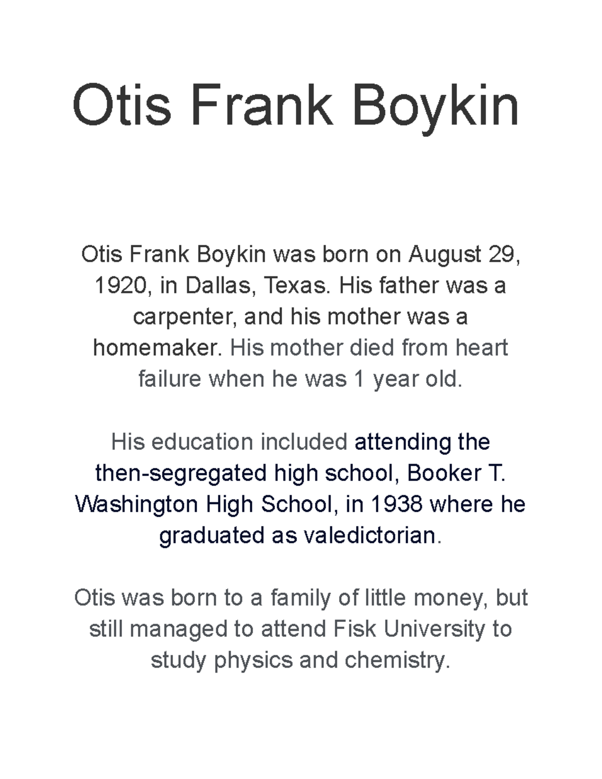 Untitled document - Otis Frank Boykin Otis Frank Boykin was born on ...