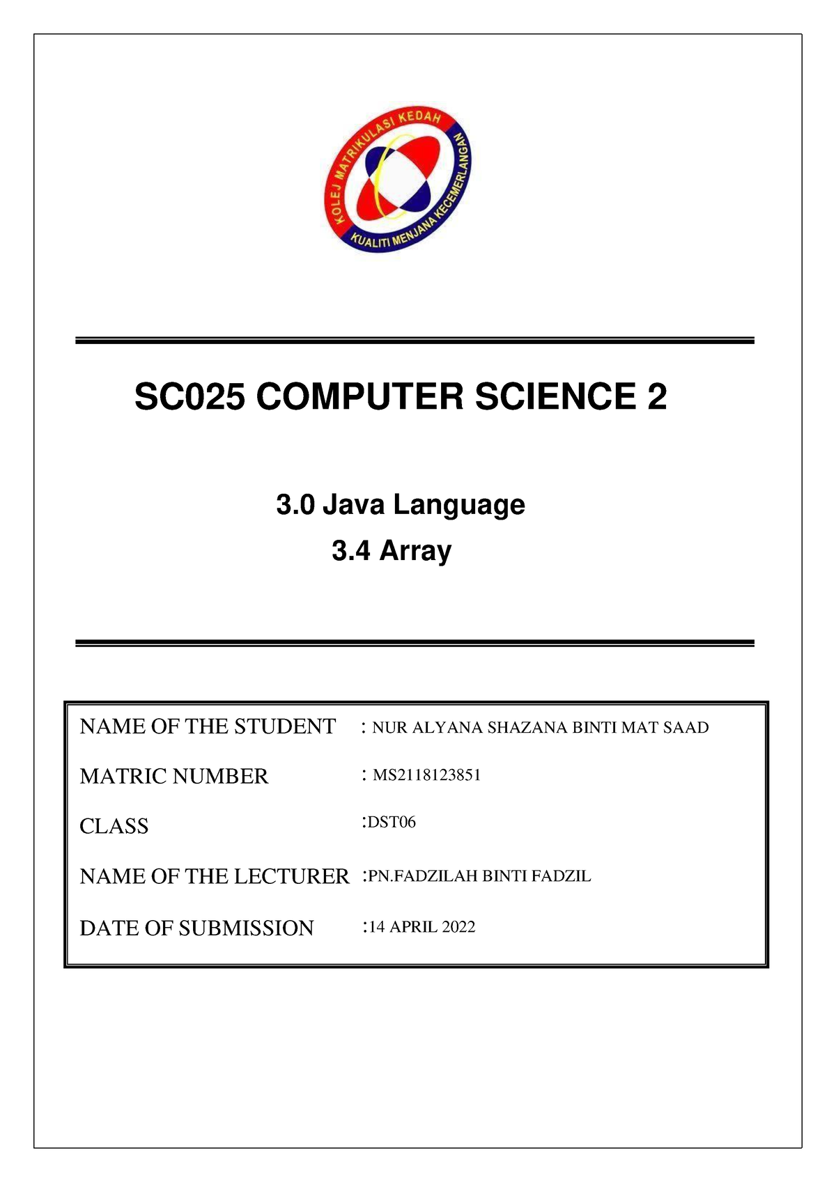 assignment sc025 array