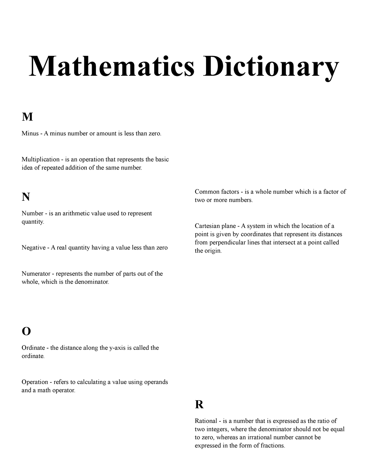 math-dictionary-general-education-studocu