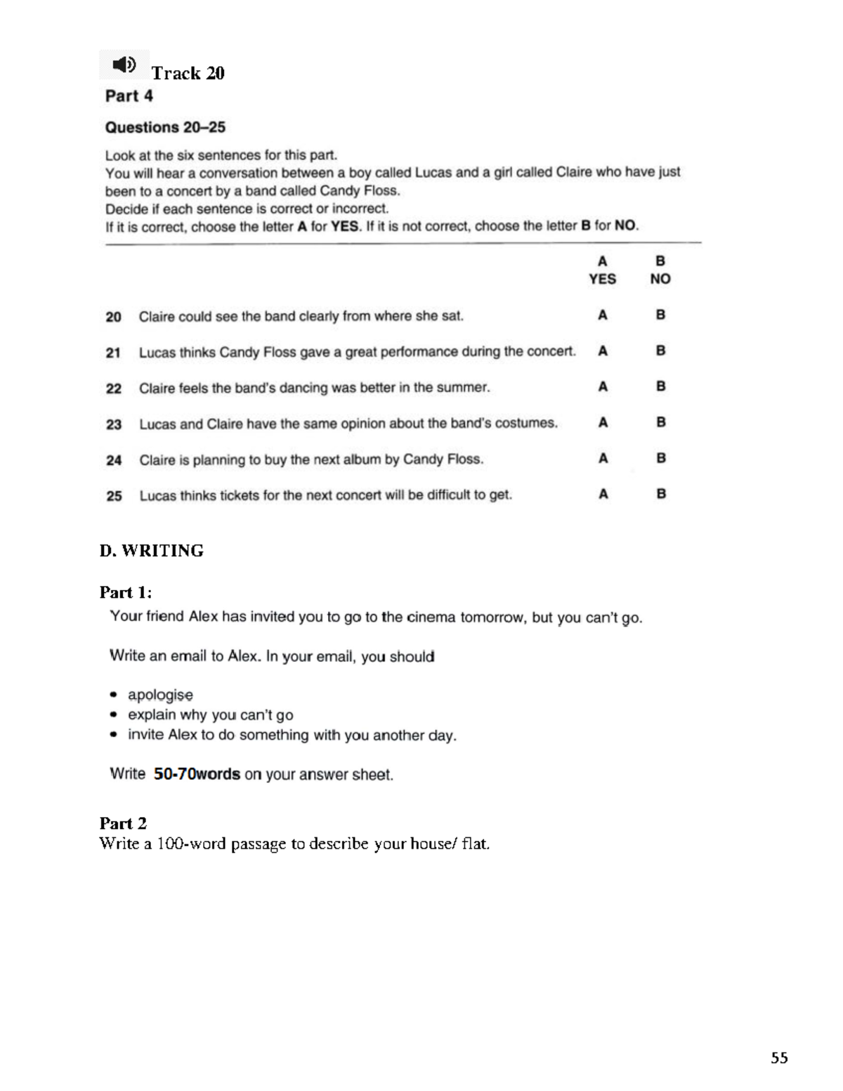 Supplementary material for B1 test practice 6 - Track 20 D. WRITING ...