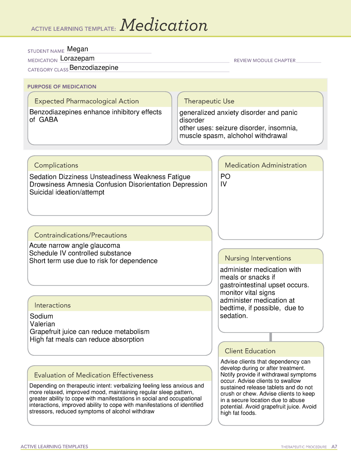 Active Learning Template medication Lorazepam - ACTIVE LEARNING ...