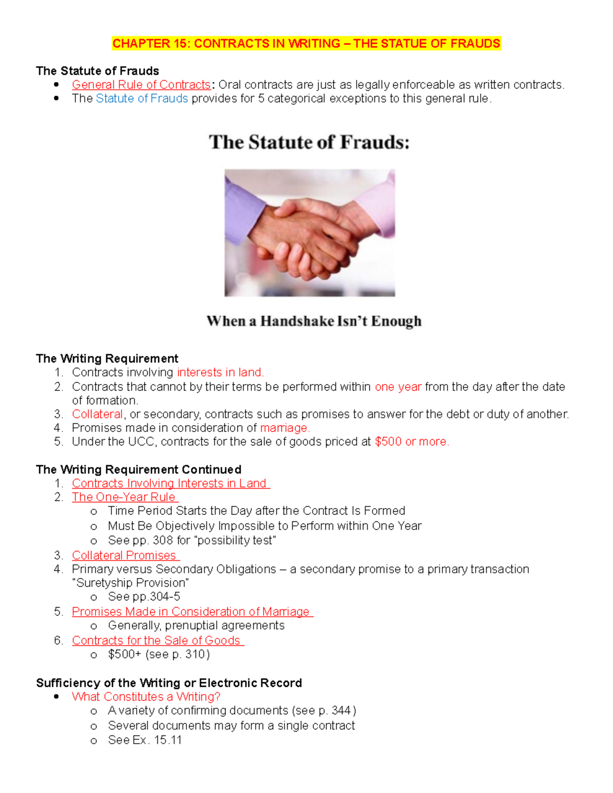 Chapter 15 Prof. Pleasant CHAPTER 15 CONTRACTS IN WRITING THE