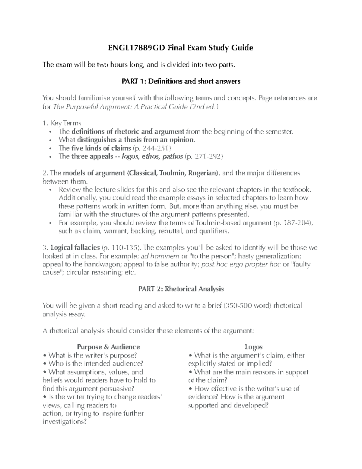 ENGL17889GD Final Exam Study Guide - Studocu