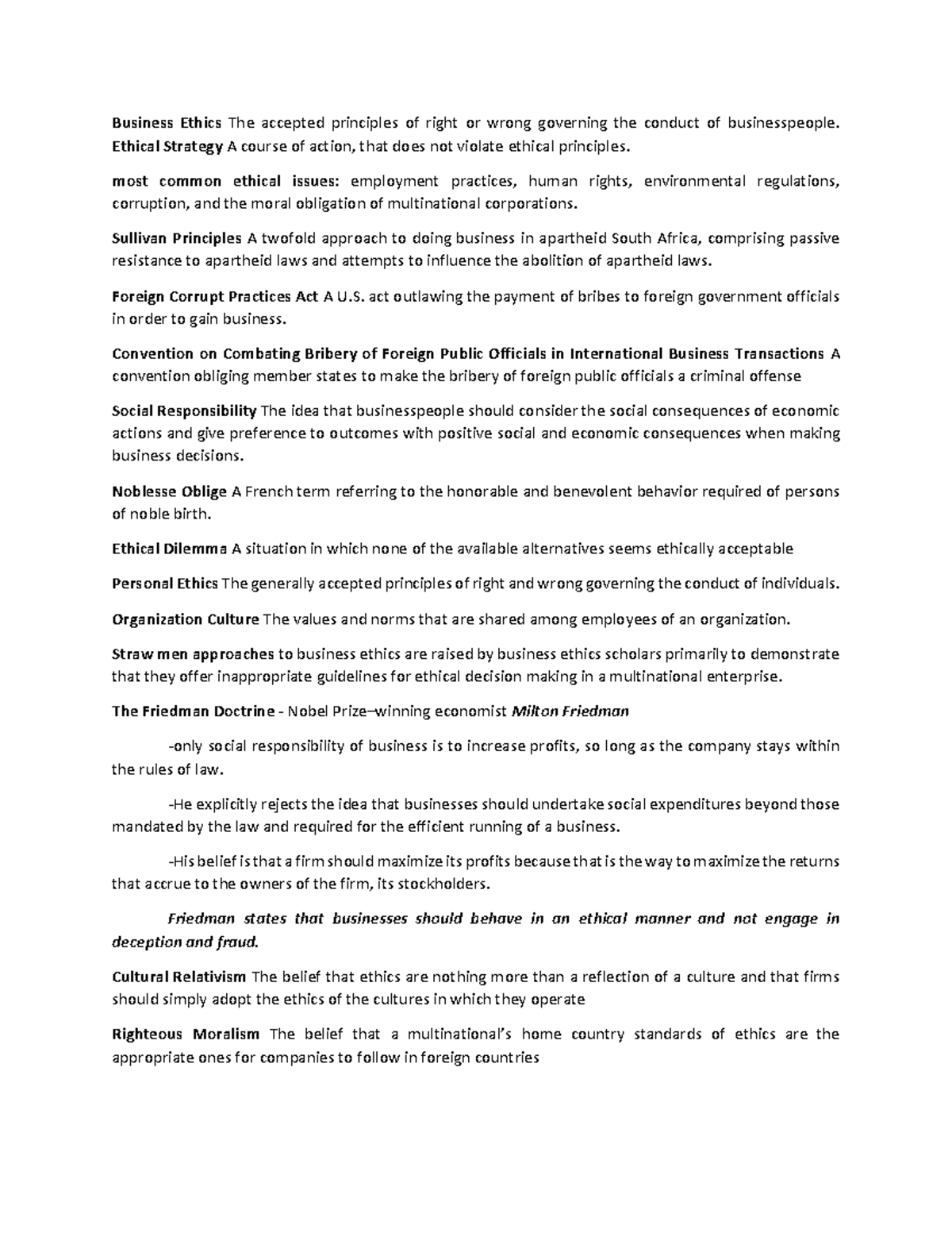 Midterm topics on intl business trade - Business Ethics The accepted ...