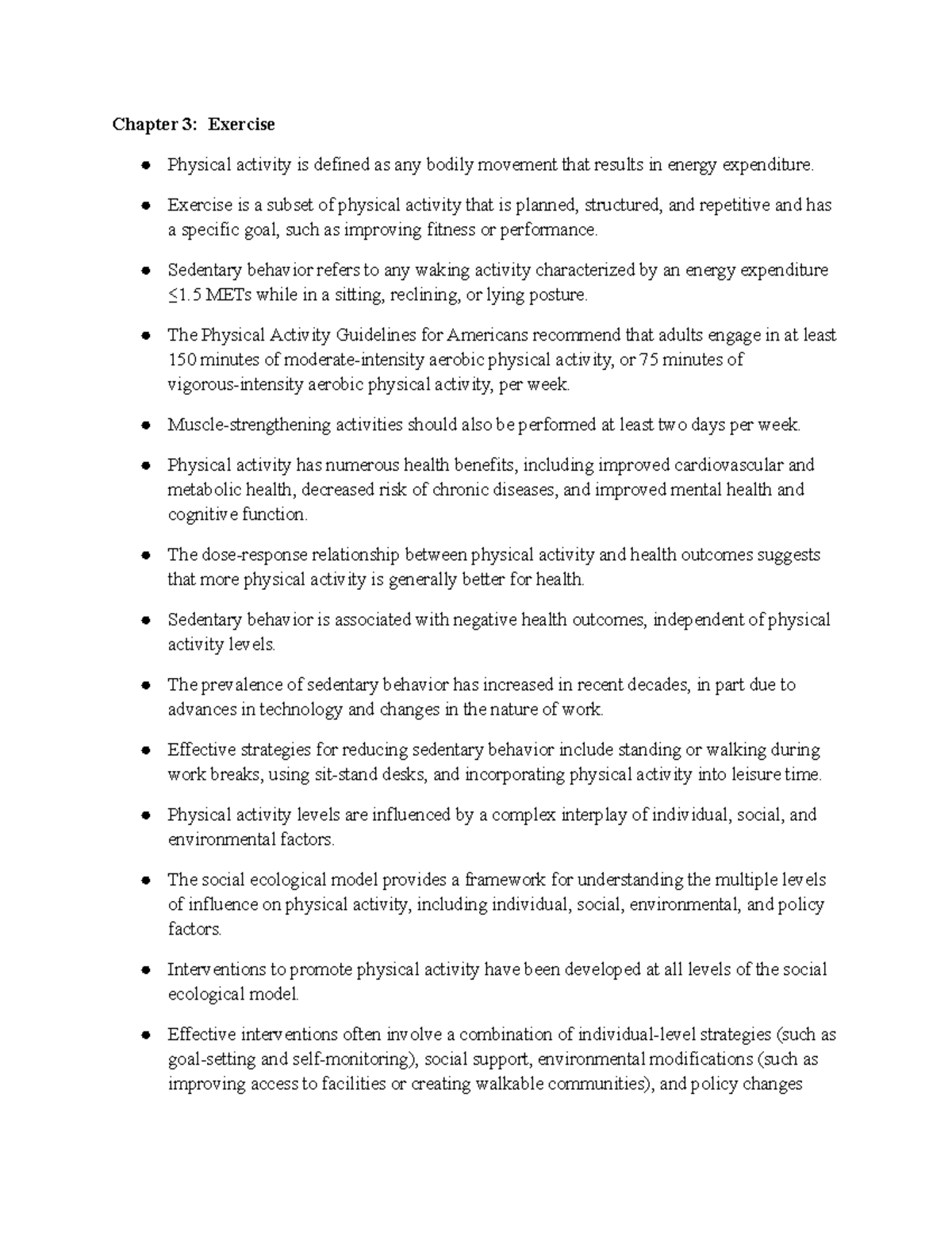 KIN 160 Chapter 3 - KIN 160 Notes for Ch 3 - Chapter 3: Exercise ...