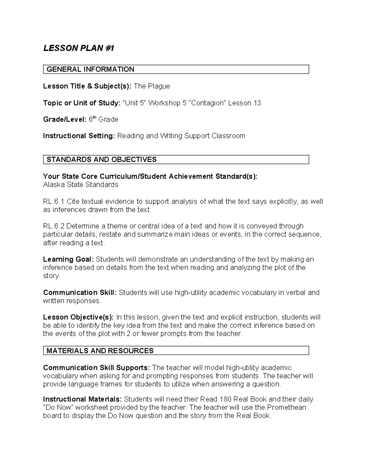 Lesson Plan 1 - Task 1 example - LESSON PLAN GENERAL INFORMATION Lesson ...