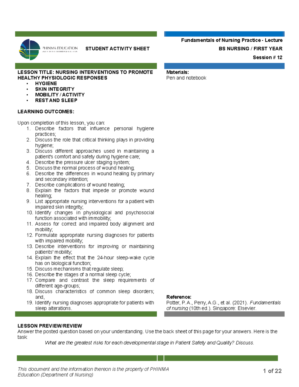 SAS-12 Lastimado Medicine - STUDENT ACTIVITY SHEET Fundamentals Of ...