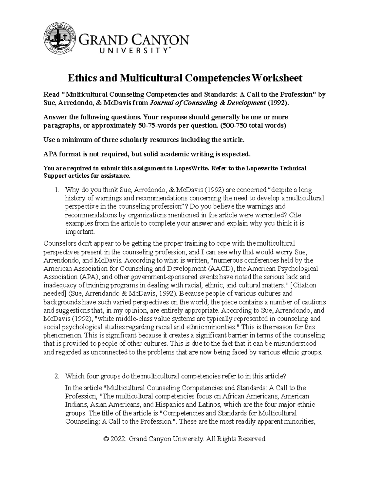 Ethical cases assignment - Ethics and Multicultural Competencies ...