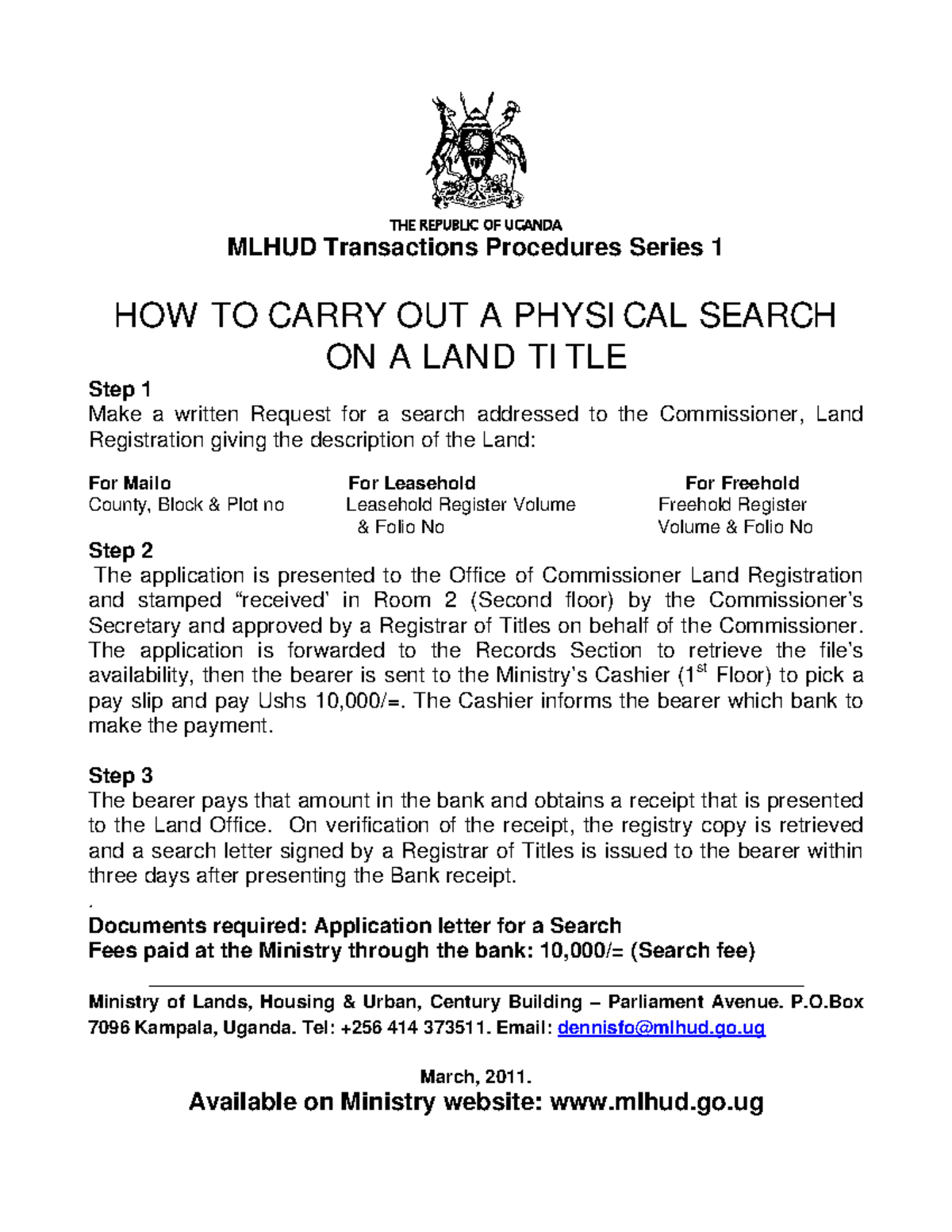 1 How to carry out search on a Land title series THE REPUBLIC OF