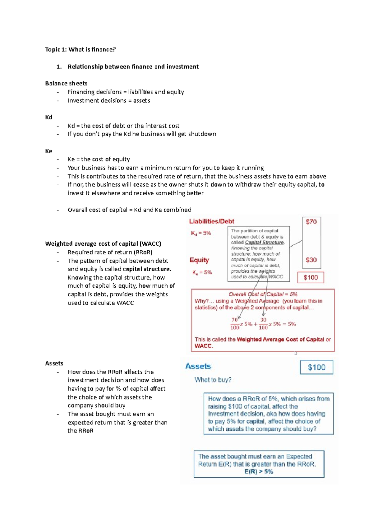 BFF1001 Exam Notes 1 - Topic 1: What is inance? 1. Relaionship between ...
