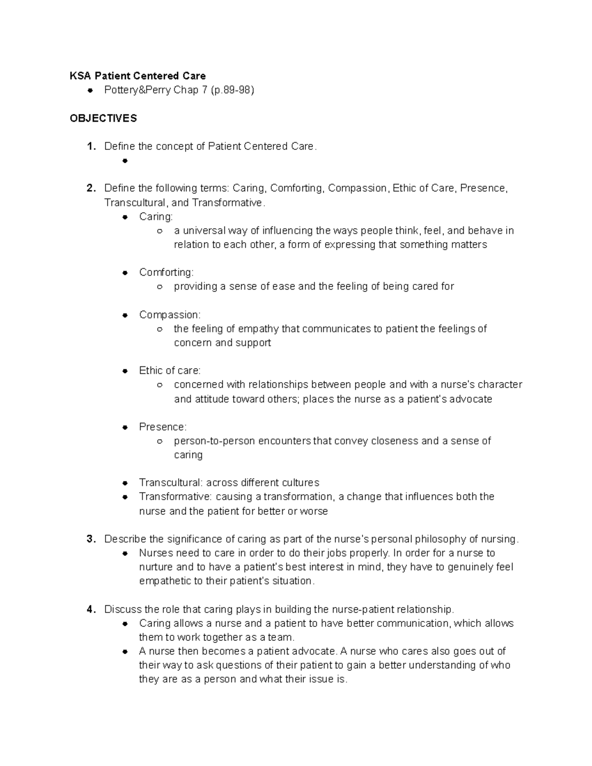 Patient Centered Care Ati Quizlet