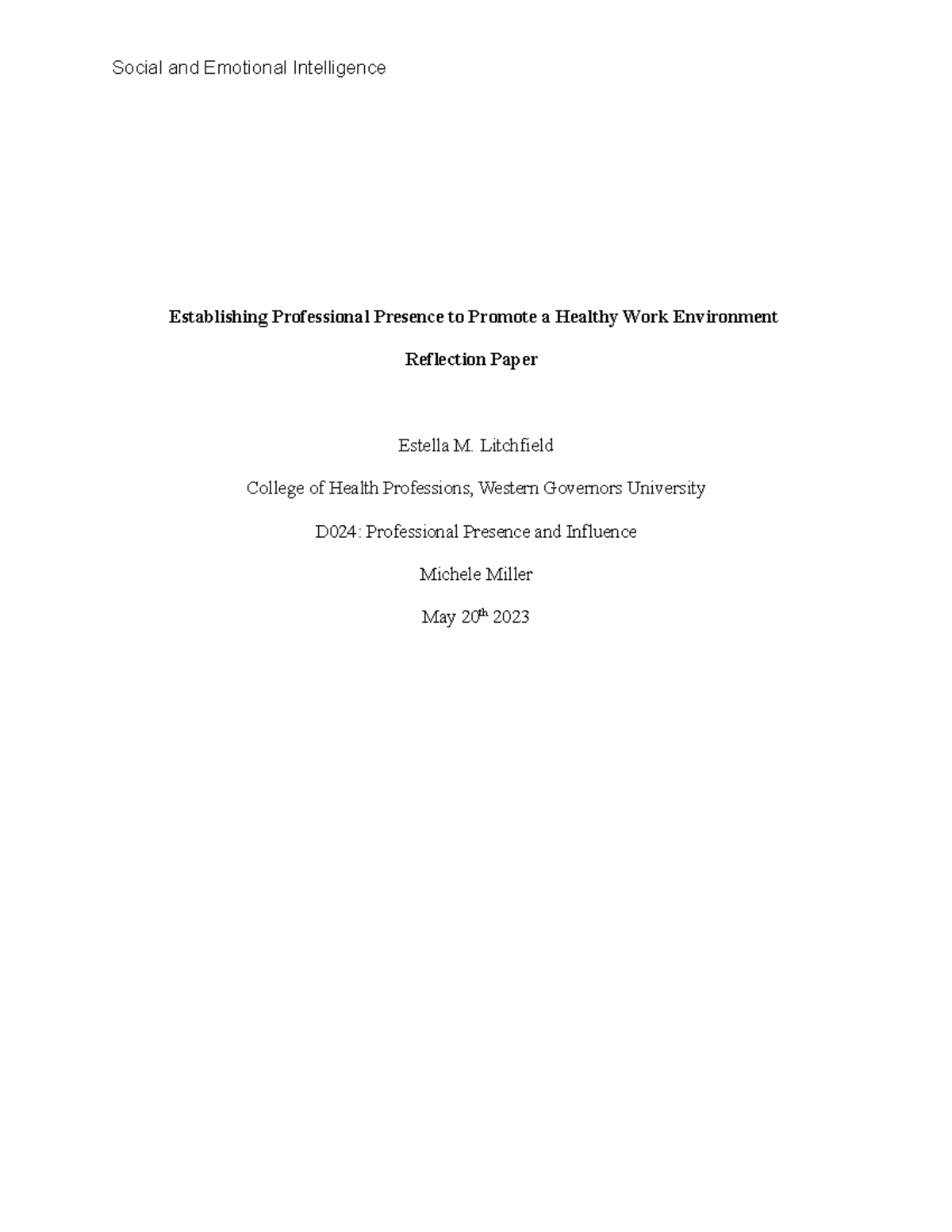 Reflection Paper-Final - Establishing Professional Presence to Promote ...