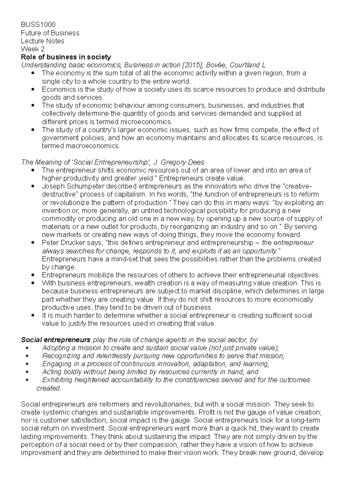BUSS1000 Lecture Notes Week 2 - Future of Business Lecture Notes Week 2 ...