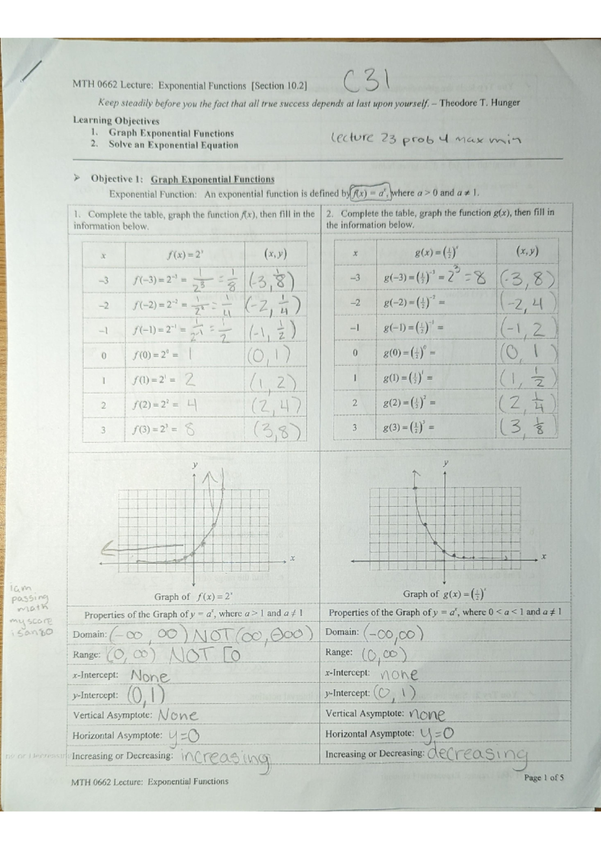 Graphing Exponential Functions - MTH 1825 - Studocu