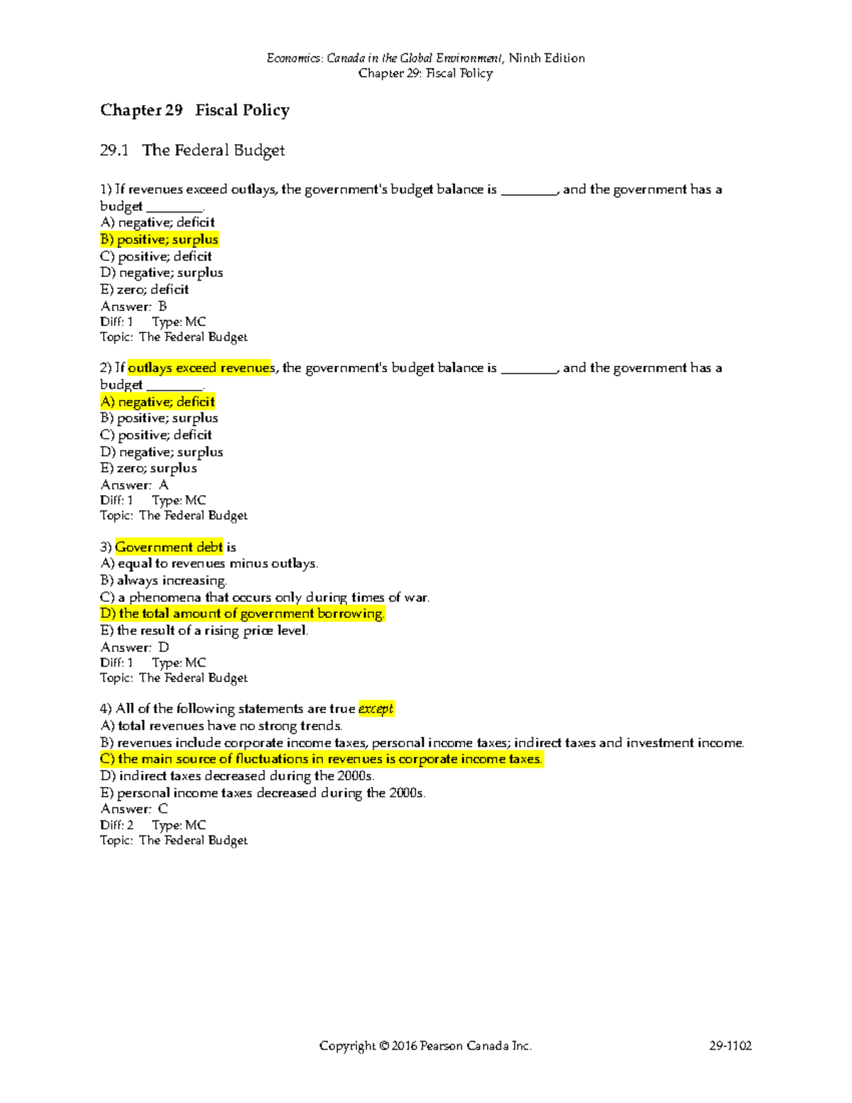 Parkin 9e TIF Ch29 - Test Bank - Chapter 29: Fiscal Policy Chapter 29 ...