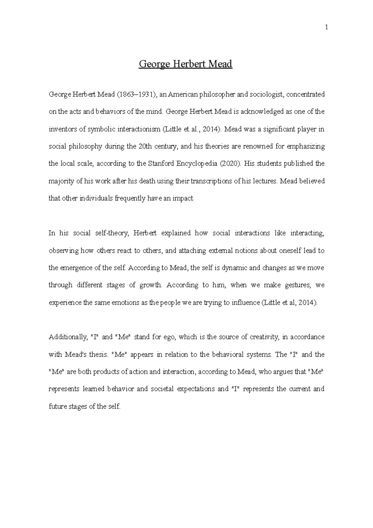 Learning Journal - Unit 4 - 1 George Herbert Mead George Herbert Mead ...