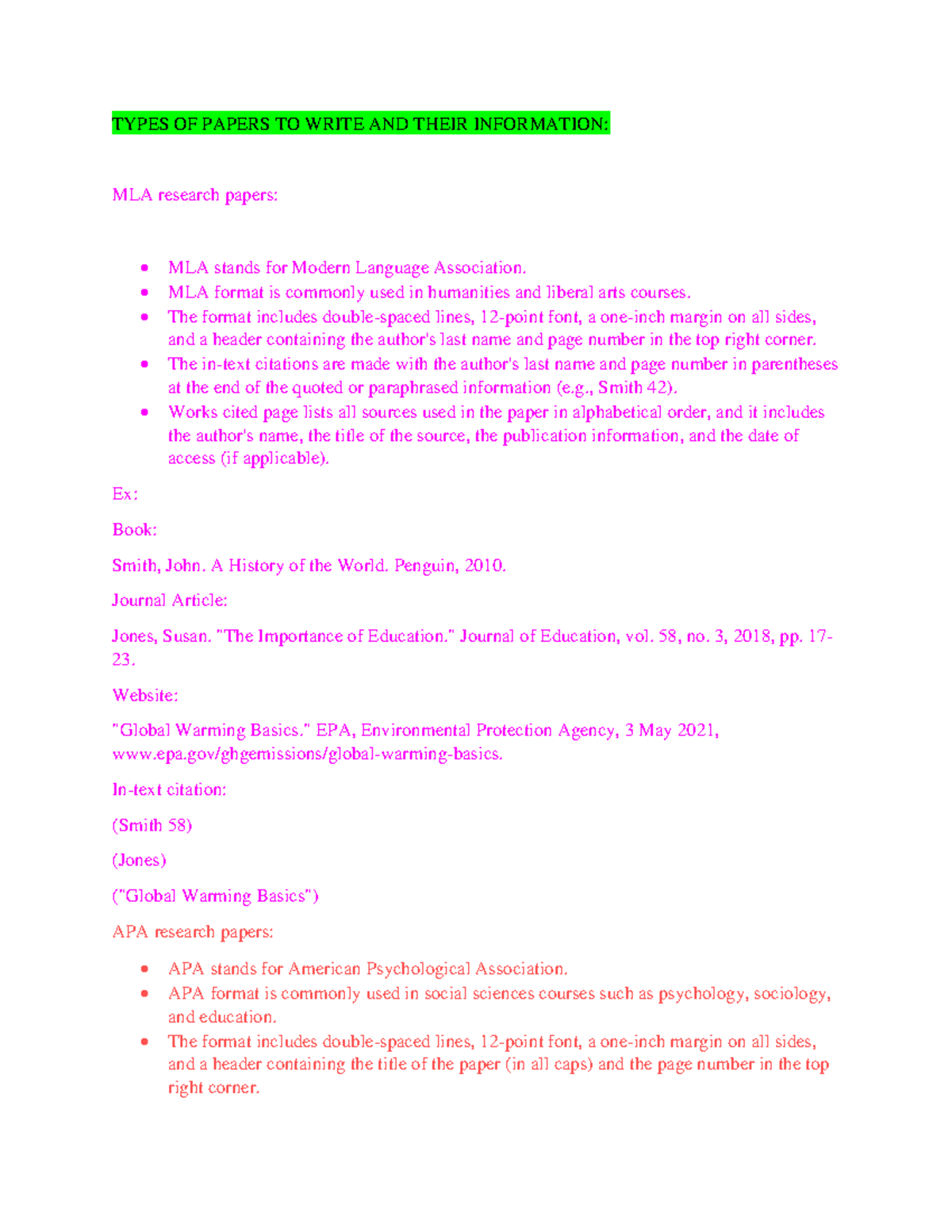 Types OF Papers TO Write AND Their Information TYPES OF PAPERS TO