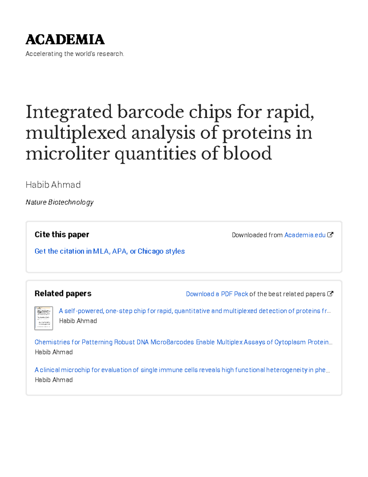 Integrated barcode chips for rapid, multiplexed analysis of proteins in ...