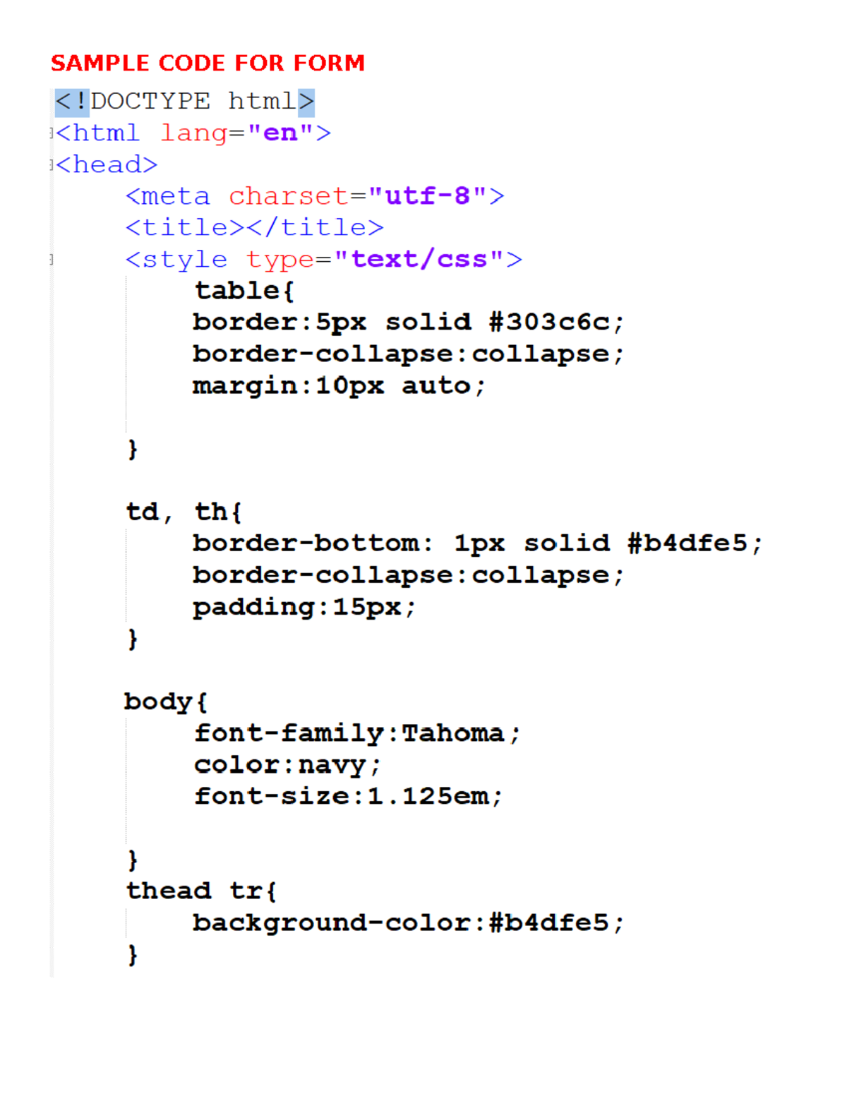 Sample CODE FOR FORM - SAMPLE CODE FOR FORM DOCTYPE border:5px solid ...