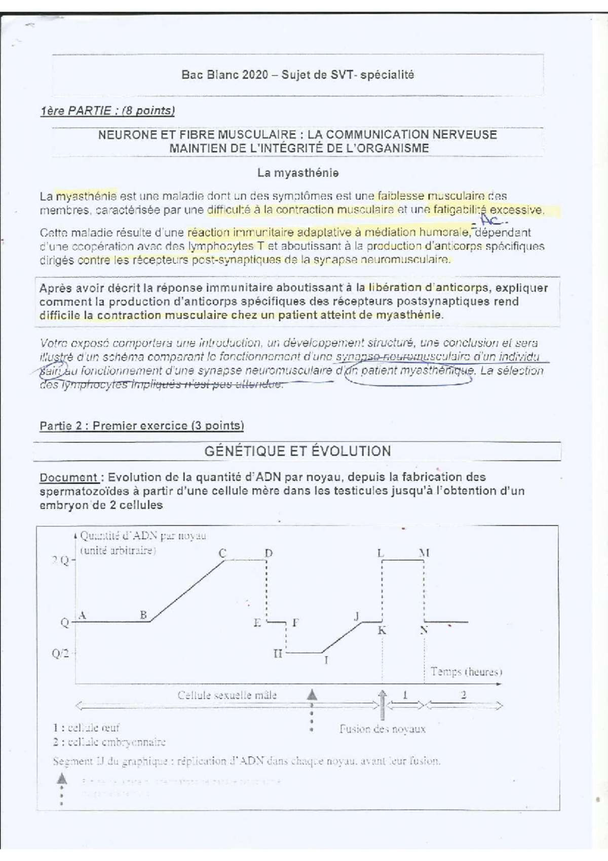 Bac blanc svt s svt - Sciences de la vie et de la Terre - Studocu