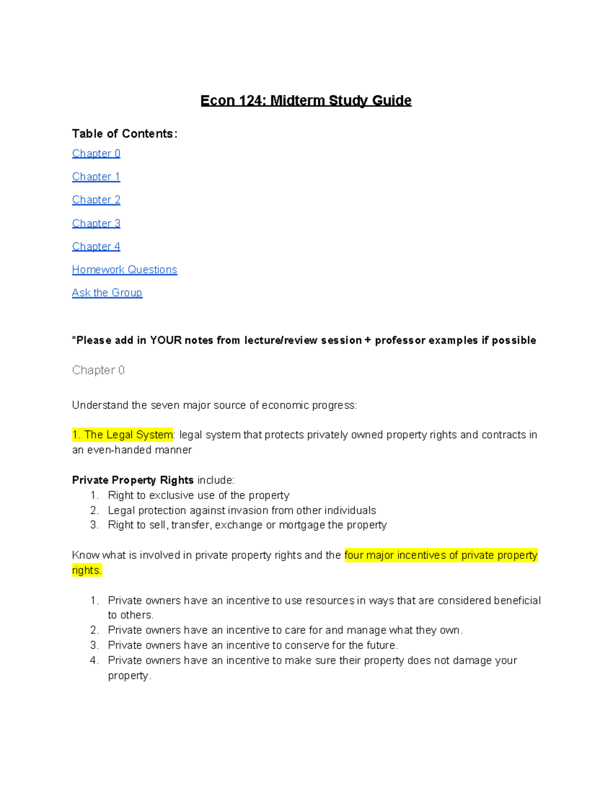 Econ 124 Midterm Study Guide - Econ 124: Midterm Study Guide Table of ...