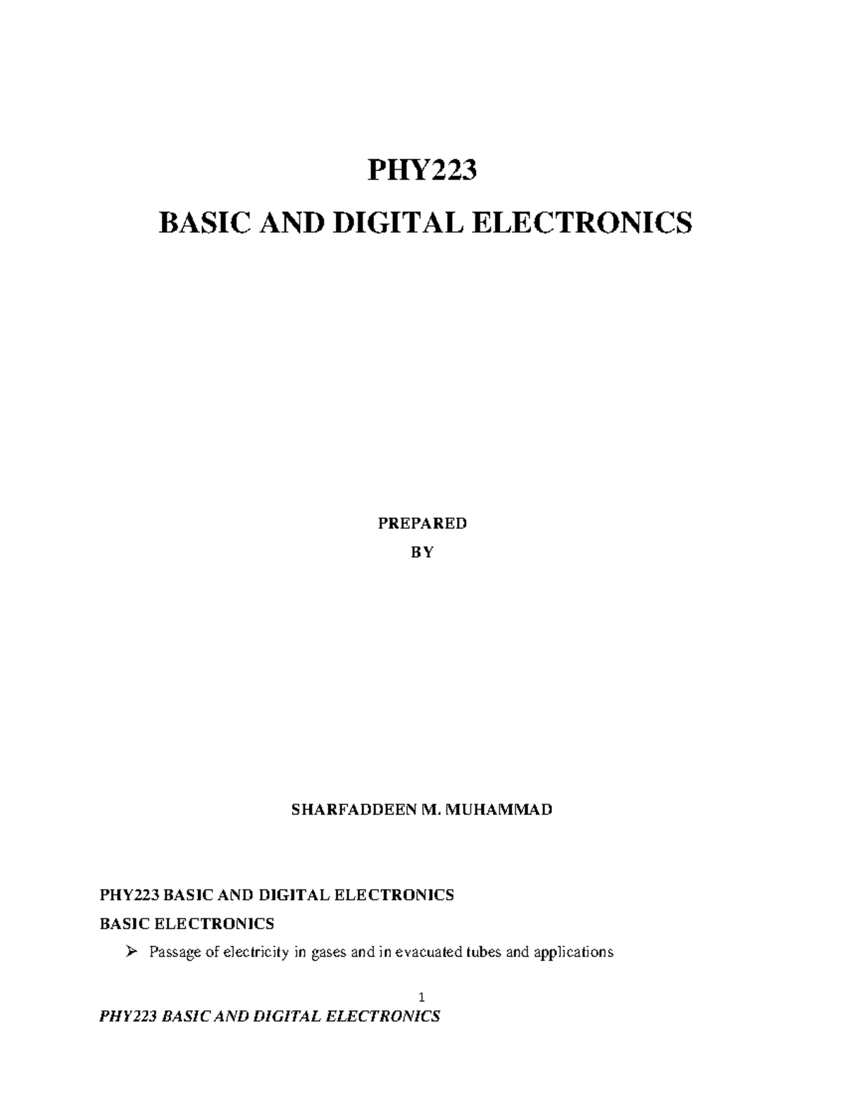 PHY223 Basic, Digital $ Electronics Notes - 1 PHY BASIC AND DIGITAL ...