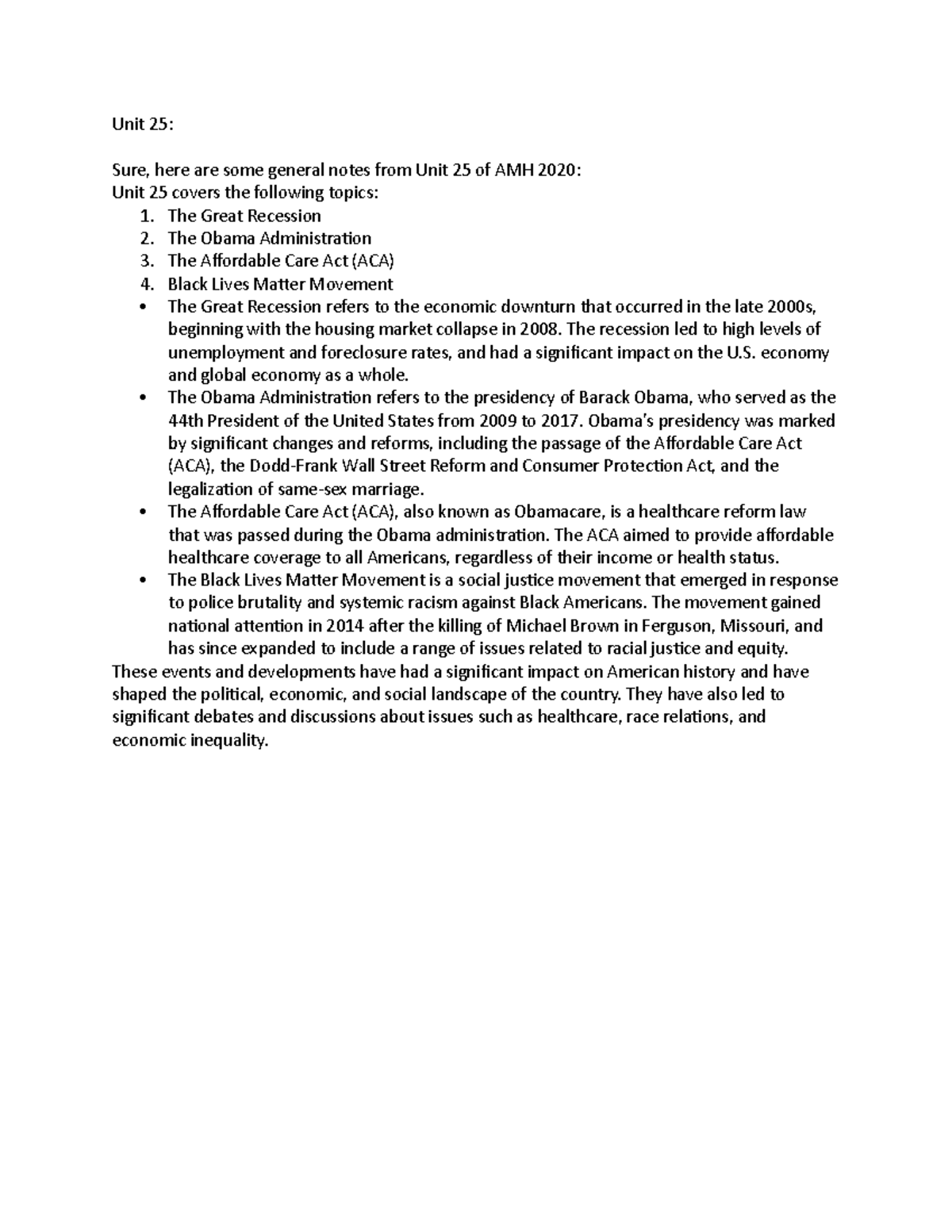 Unit 25 Notes AMH Unit 25 Sure, here are some general notes from