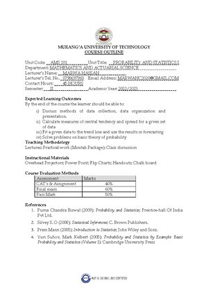 AMS 333 Quantitative Methods - 1 MURANG’A UNIVERSITY OF TECHNOLOGY ...