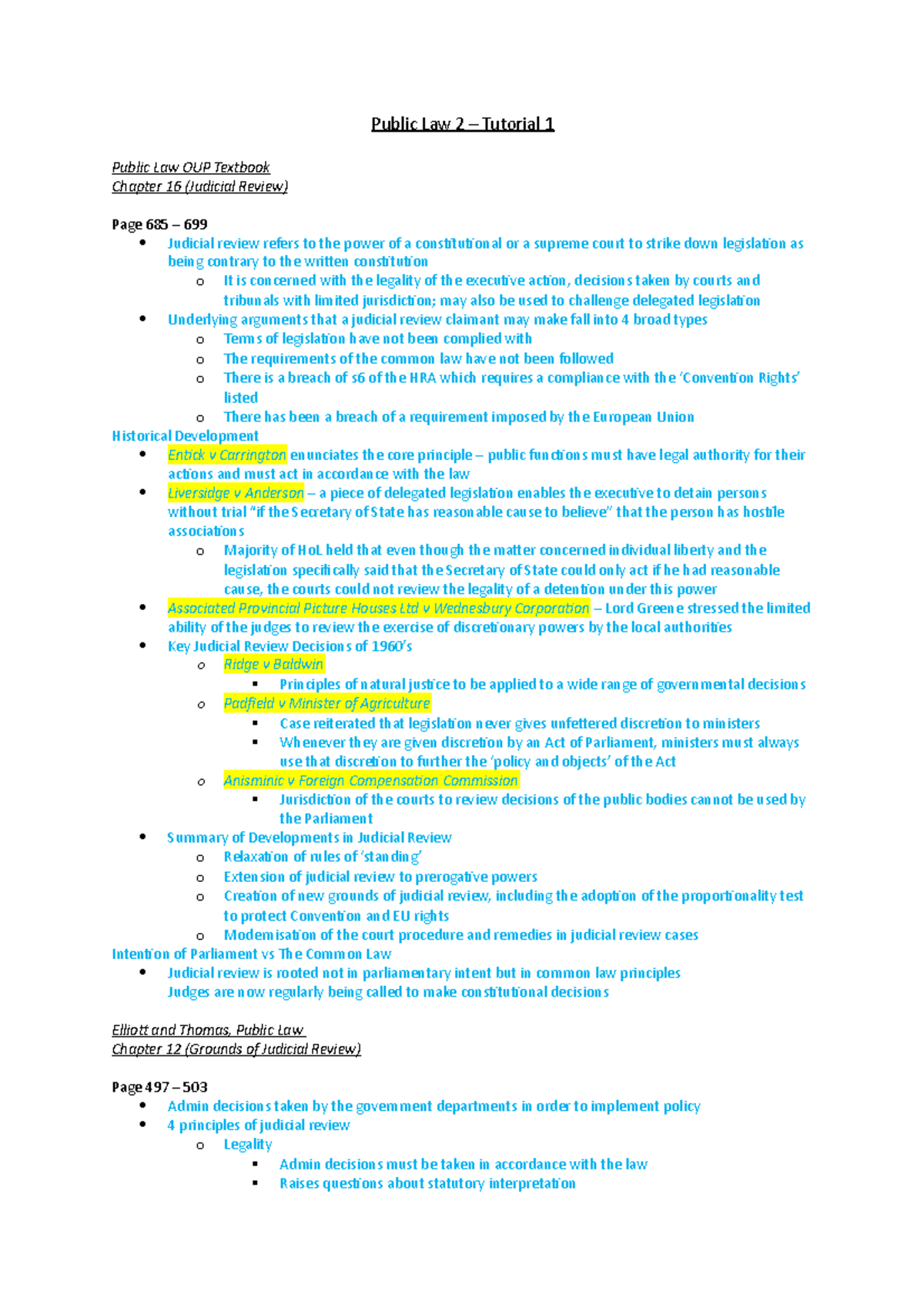 Tutorial 1 Activity - Public Law 2 – Tutorial 1 Public Law OUP Textbook ...