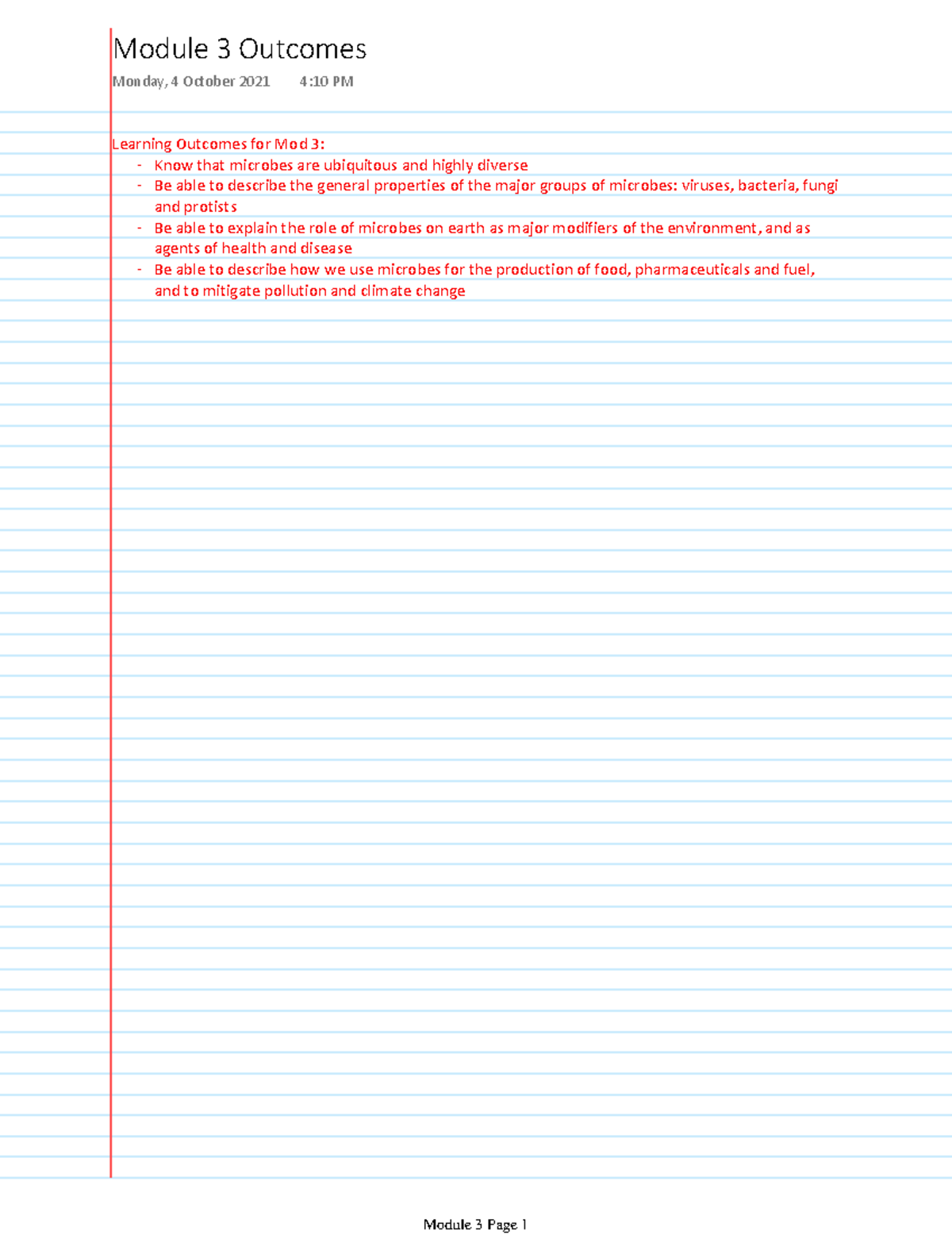 HD Module 3 BIOL1007 Notes - Learning Outcomes for Mod 3: - Know that ...