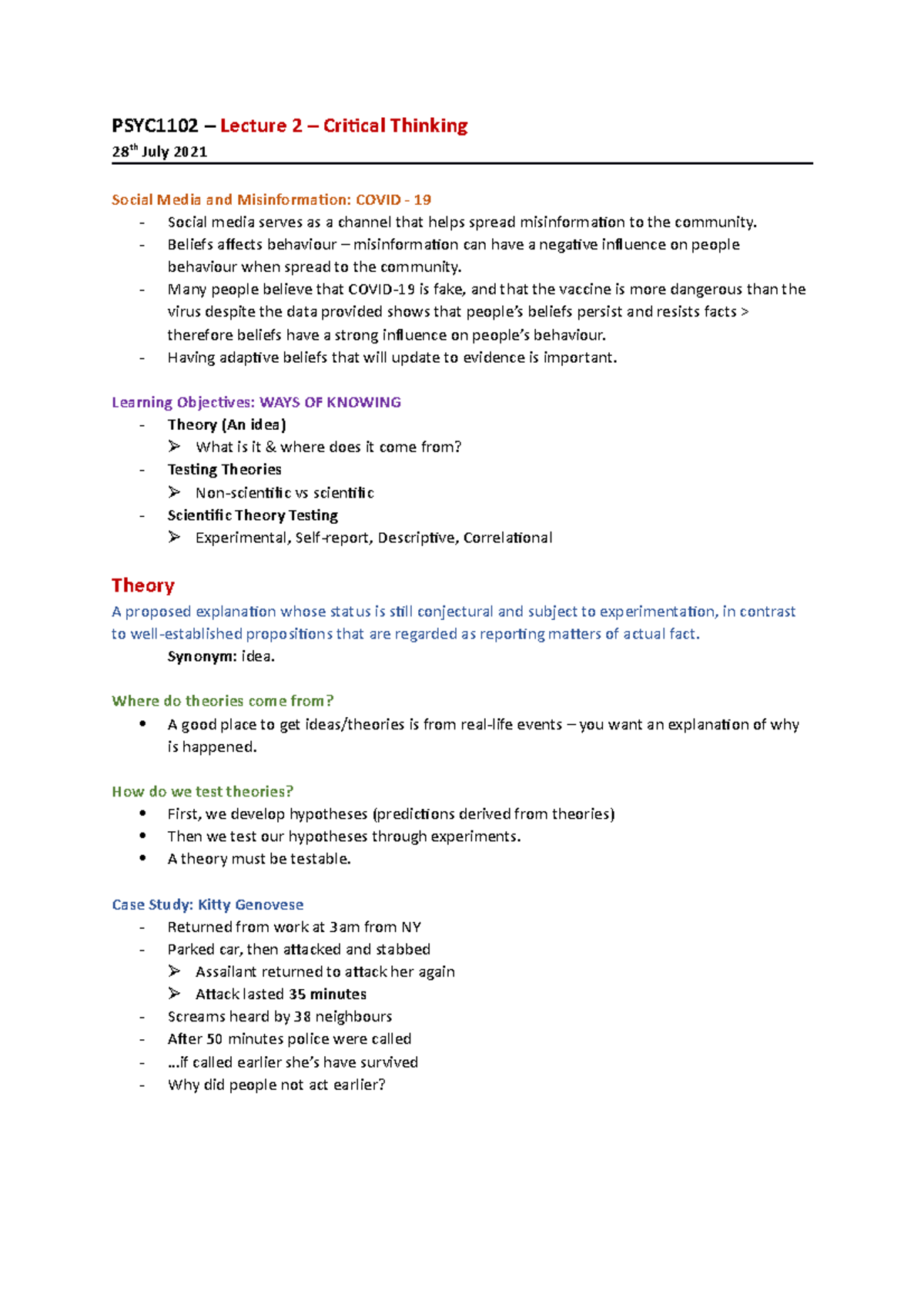 Lecture 2 - Critical Thinking - 2021 - PSYC 1102 - PSYC1102 – Lecture 2 ...