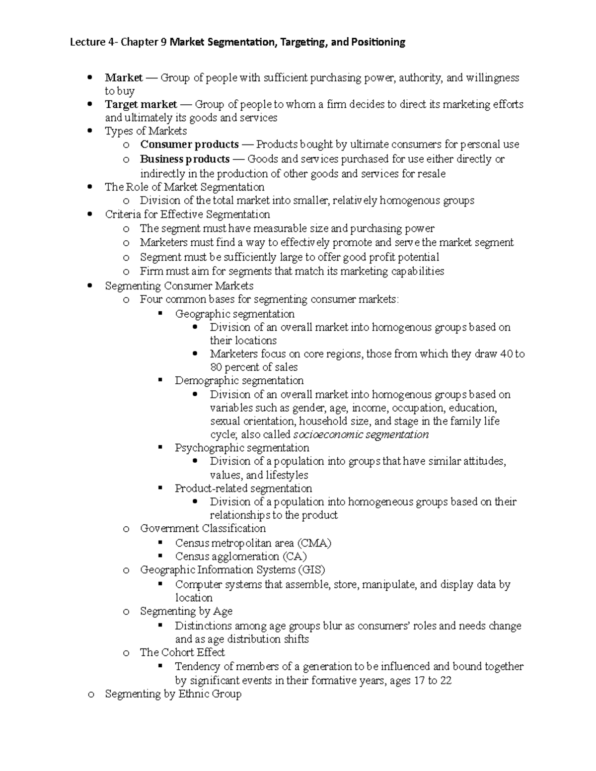 Lecture 4- CH9 - Lecture Chapter 9 Market Segmentation, Targeting, And ...