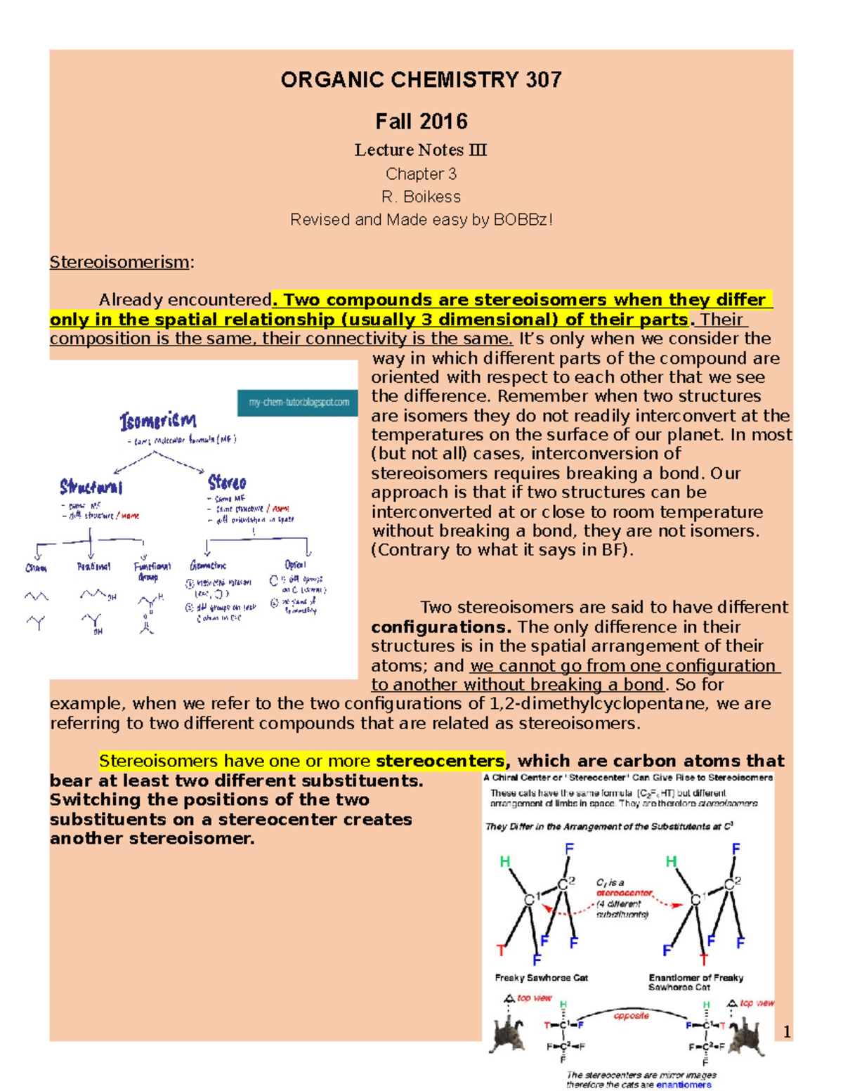 Chapter 3 Organic Chemistry Notes: Chirality, Enantiomers and More ...