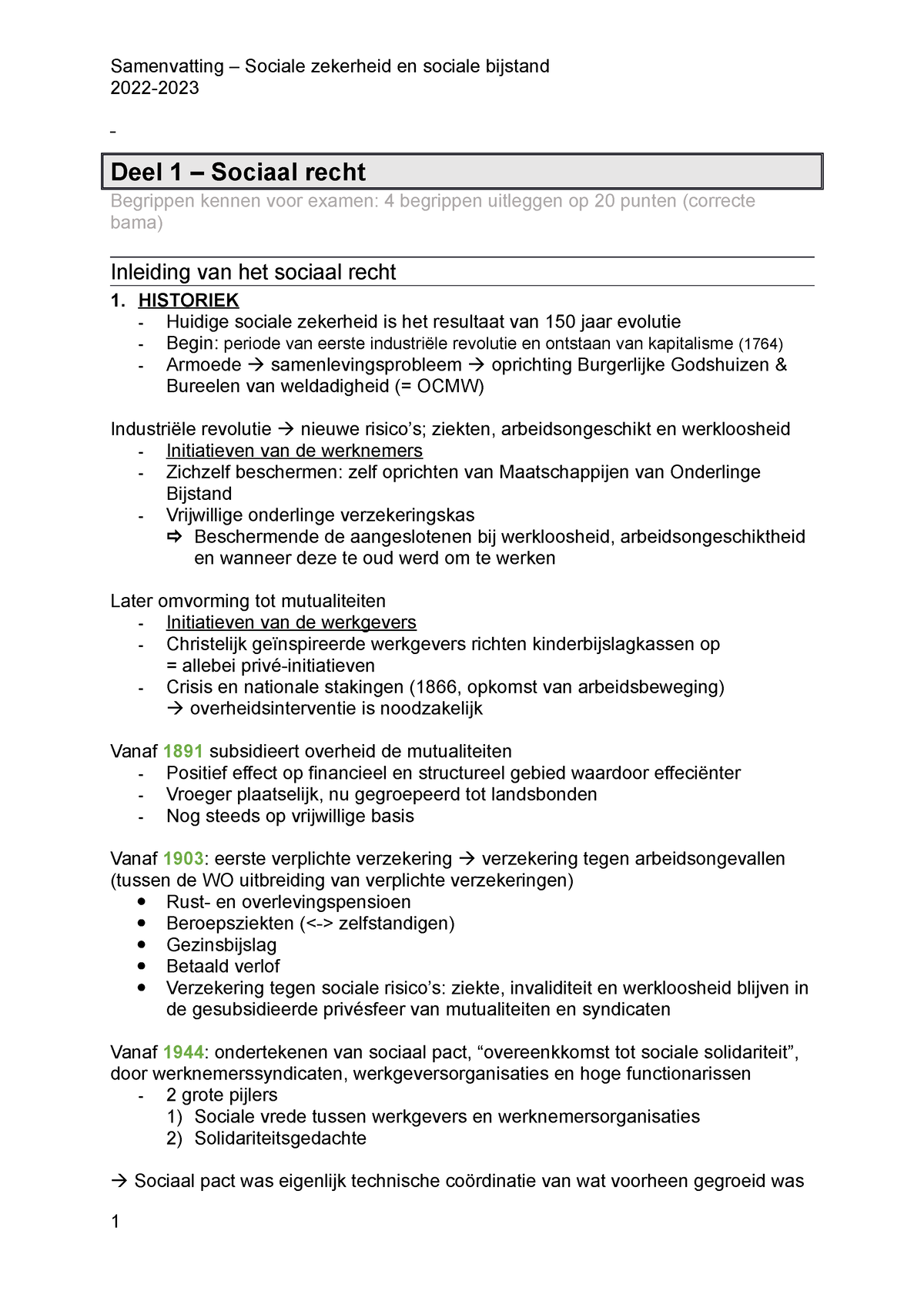 Samenvatting Sociale Zekerheid en Sociale Bijstand 2022 Deel 1