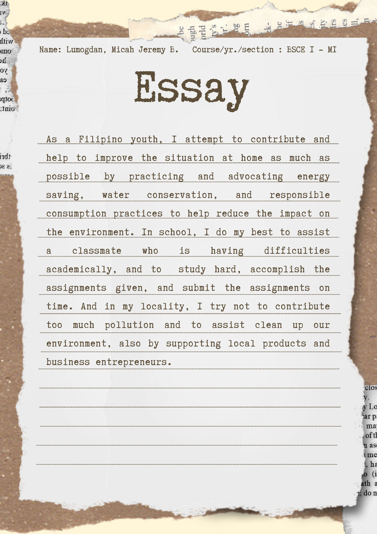 to the filipino youth reflection essay