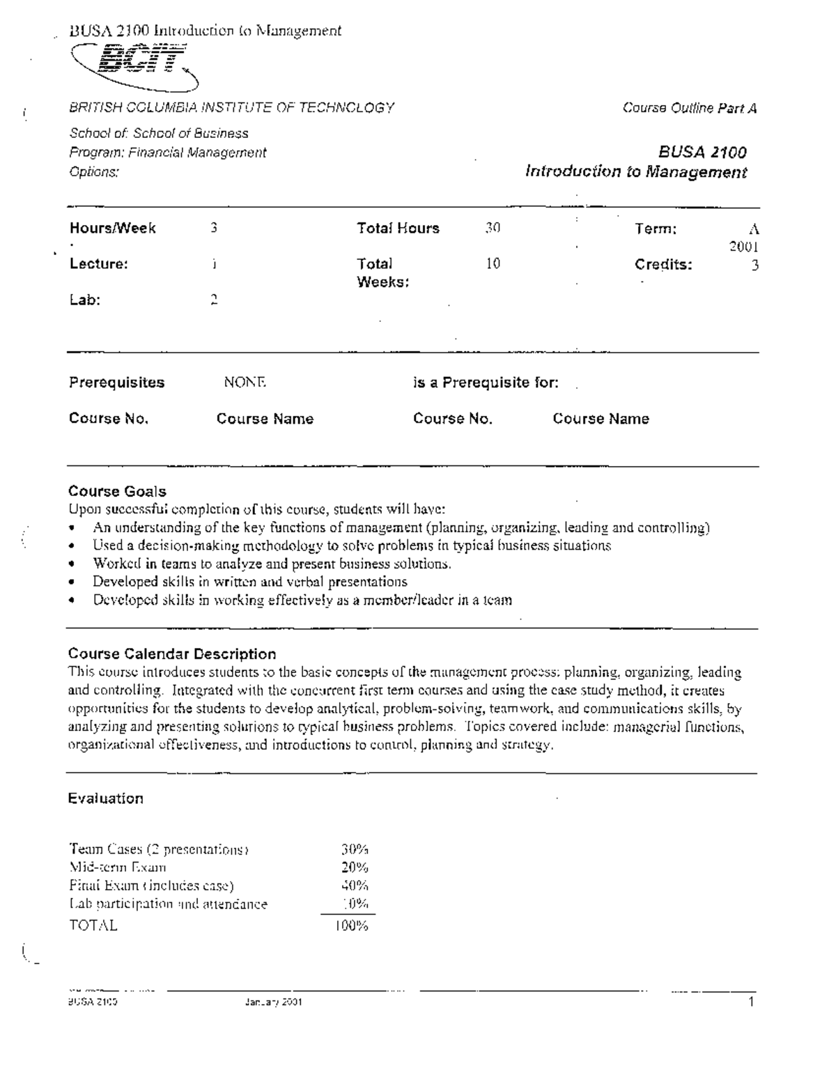 BUSA 2100 course outline - BUSA 2100 Introduction to Management ...