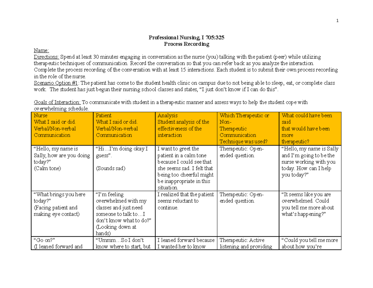 process recording assignment nursing