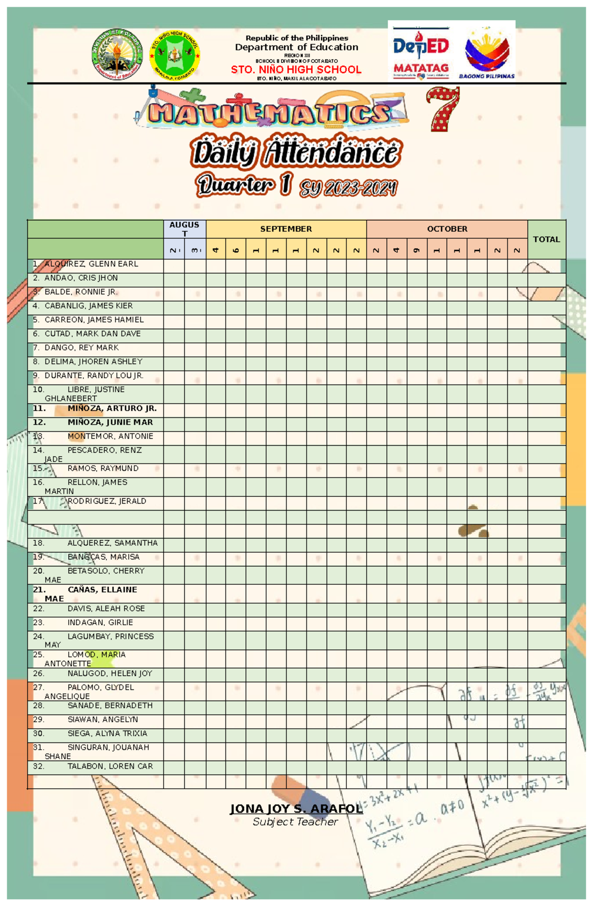 Quarterly Attendance - Department of Education REGION XII SCHOOLS ...