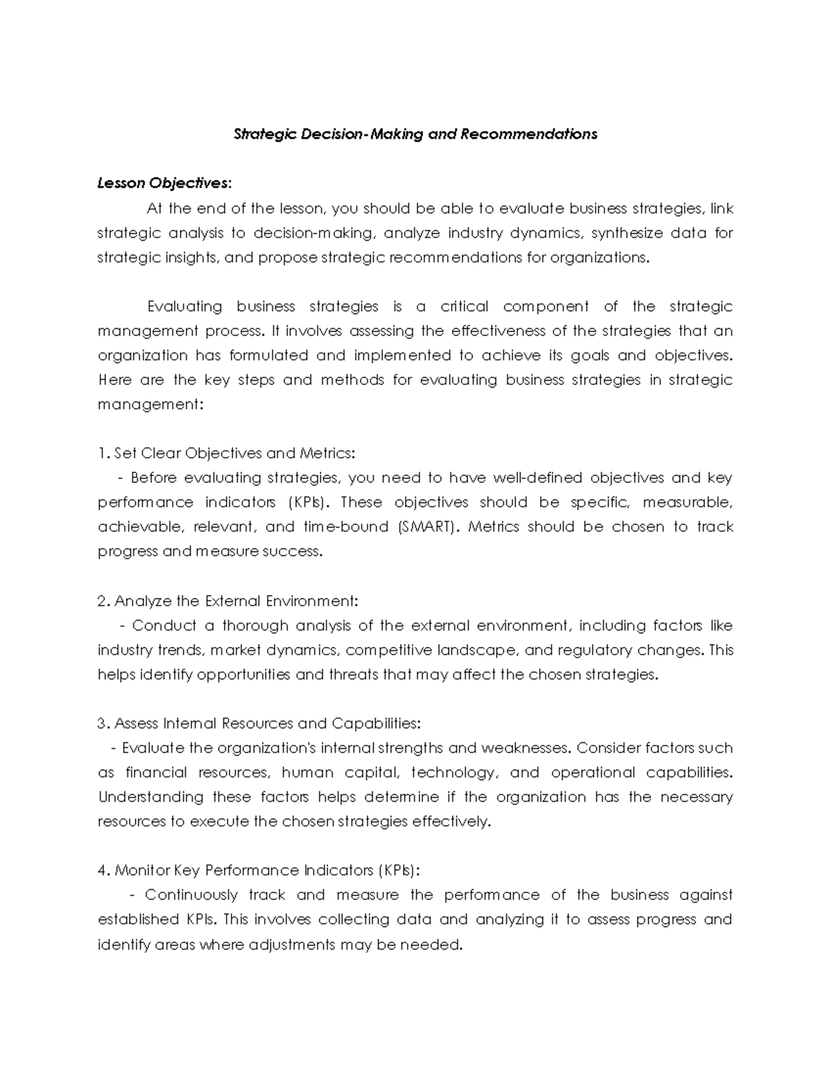 Topic 7 Strategic Decision-Making and Recommendations(FM Prof 04 ...