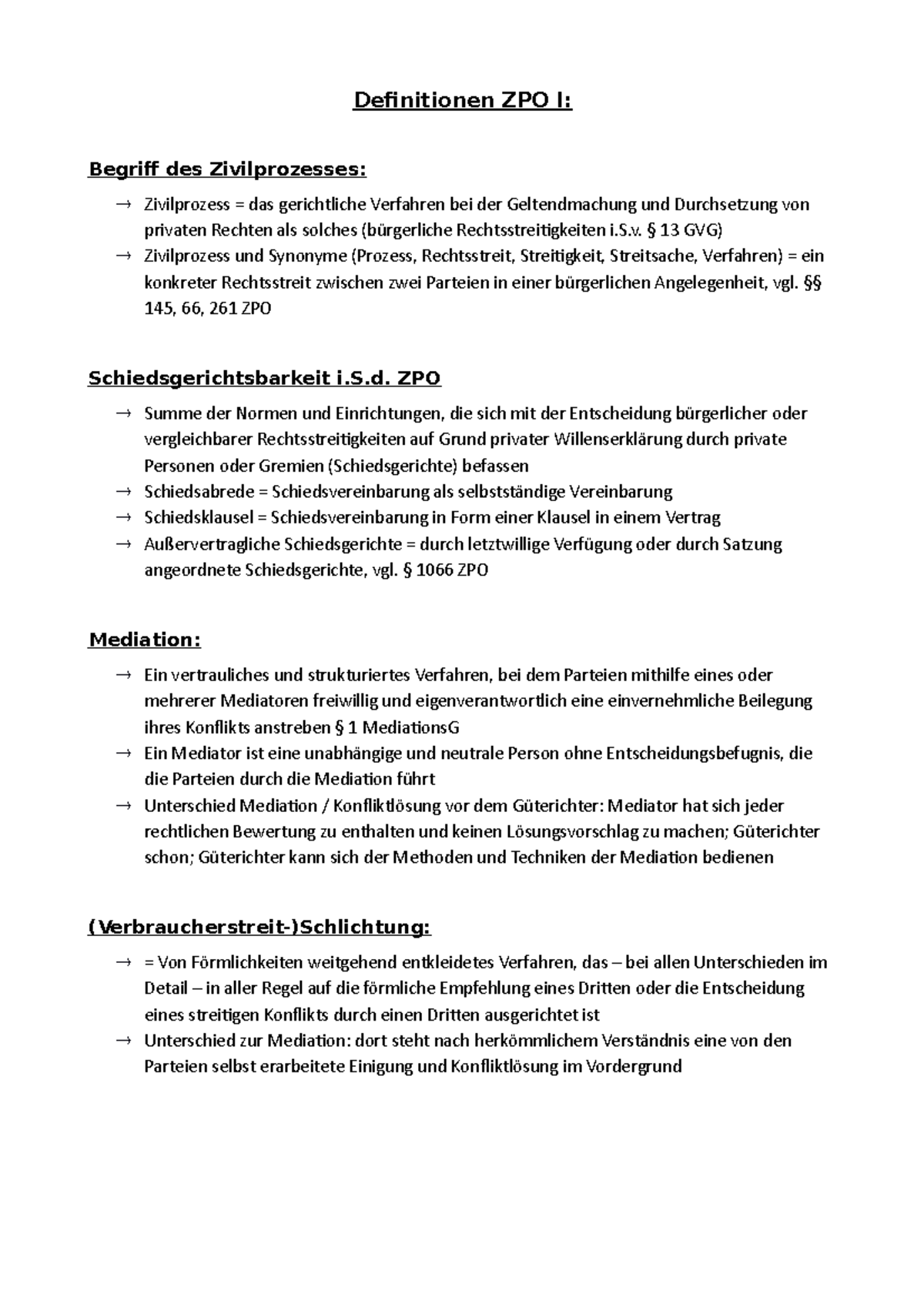 Definitionen ZPO I - Sommersemester - Definitionen ZPO I: Begriff Des ...