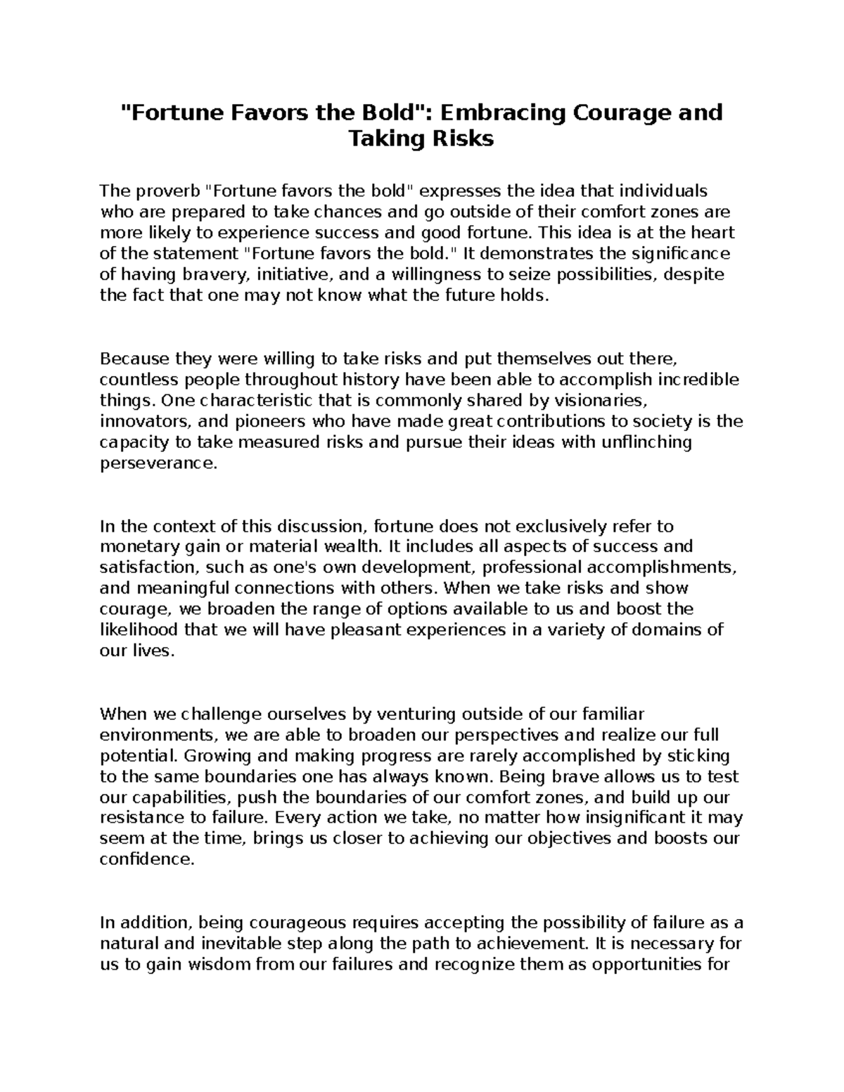 Fortune Favors the Bold - Embracing Courage and Taking Risks (Essay ...