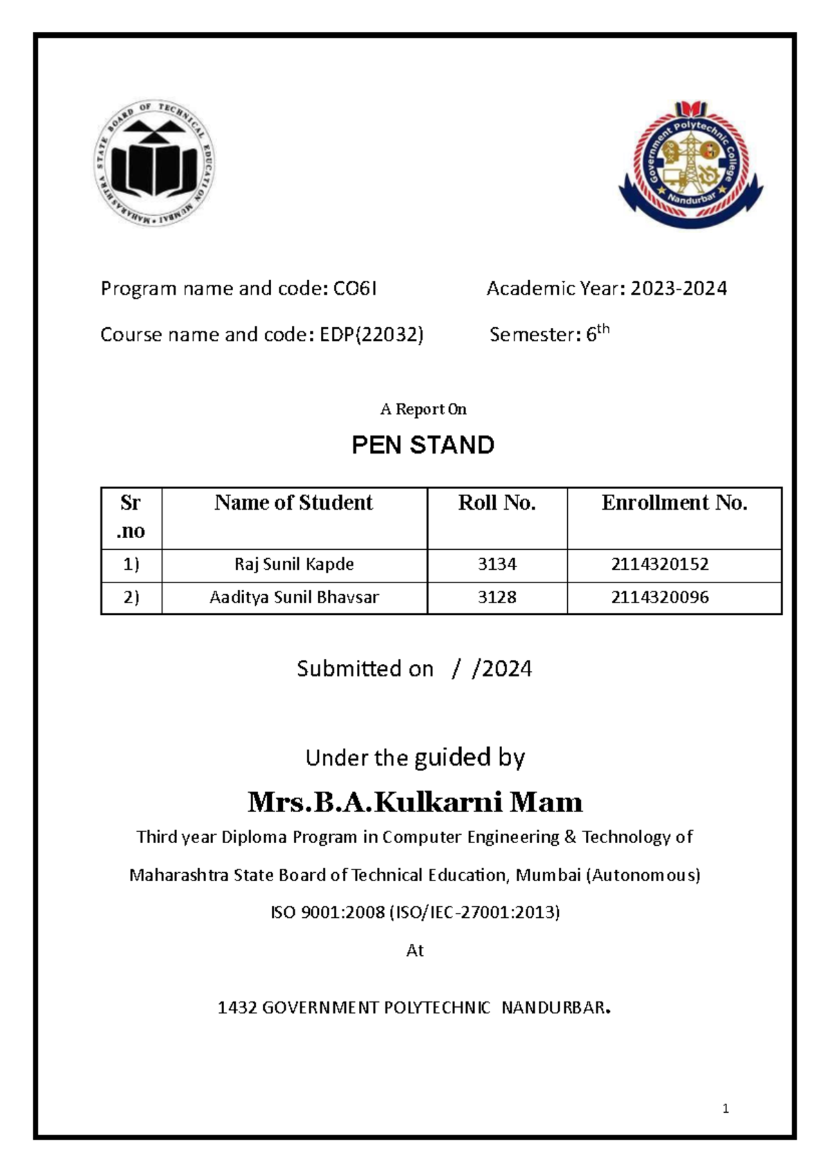 Edpreport - Program Name And Code: Co6i Academic Year: 2023 - 2024 