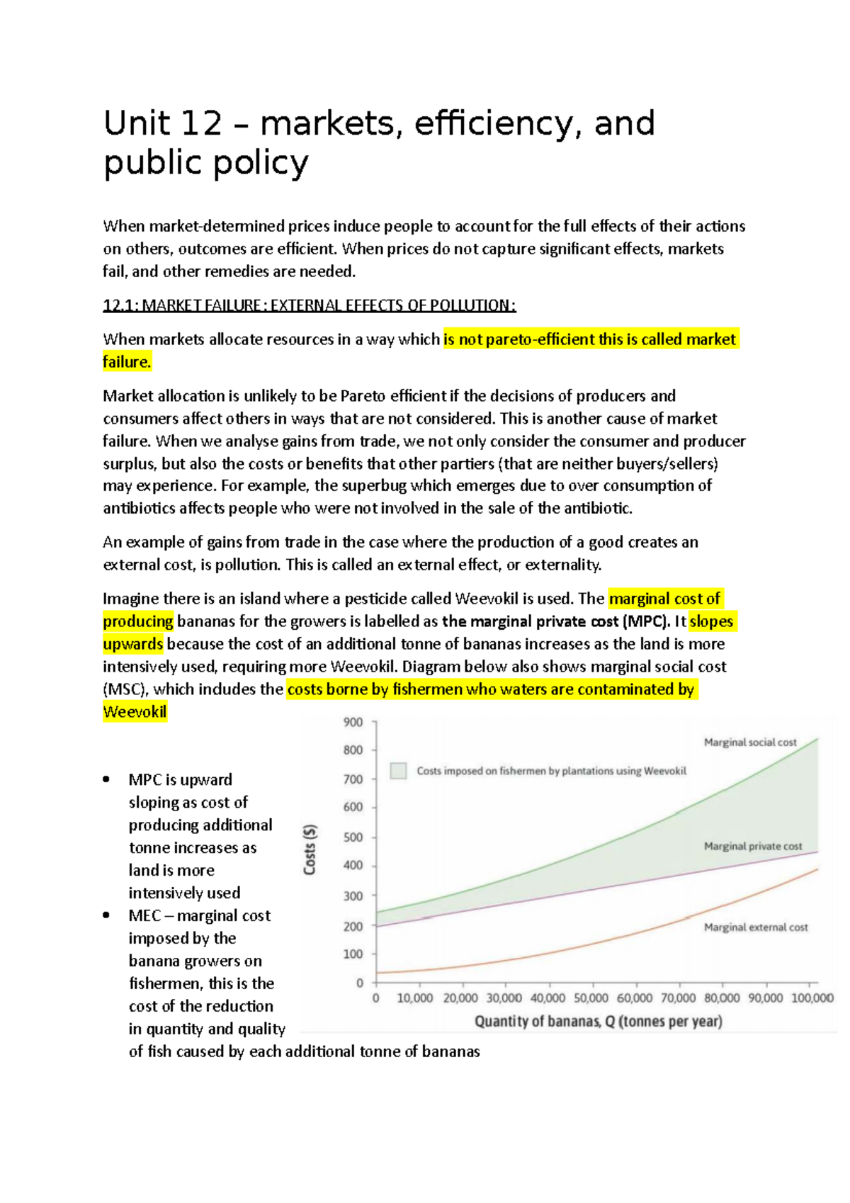 Unit 12 - summary - Unit 12 – markets, efficiency, and public policy ...