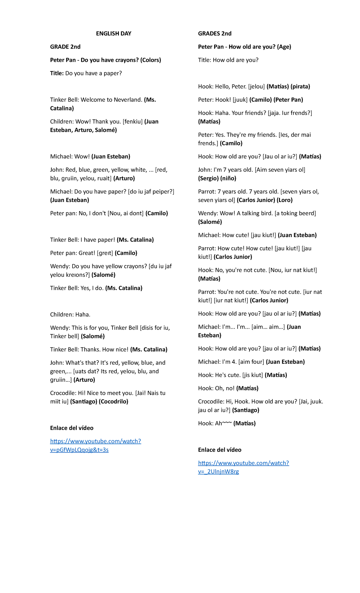 English Day - Grade 2nd - ninguna descripción - ENGLISH DAY GRADE 2nd ...