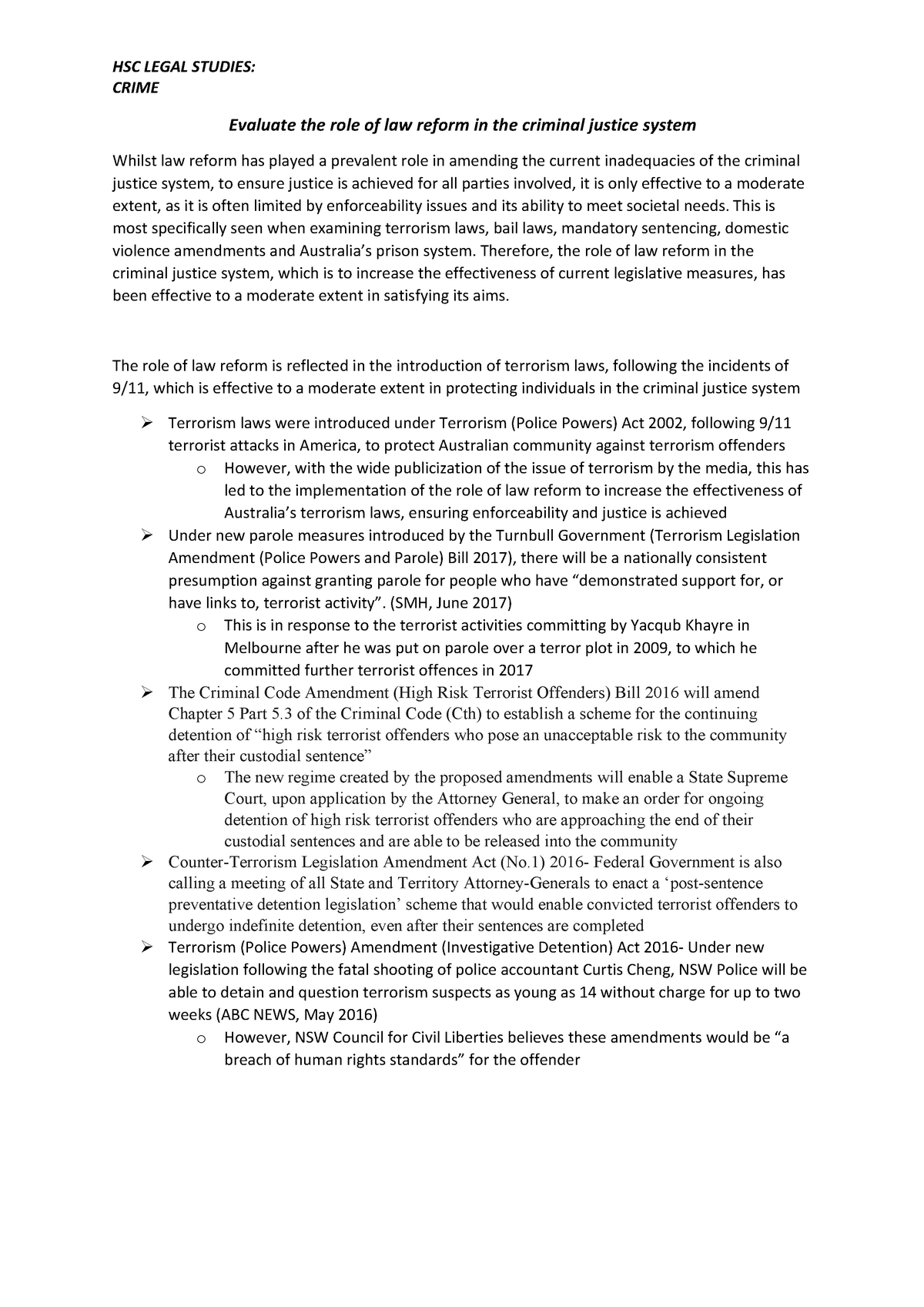 criminal justice reform thesis statement