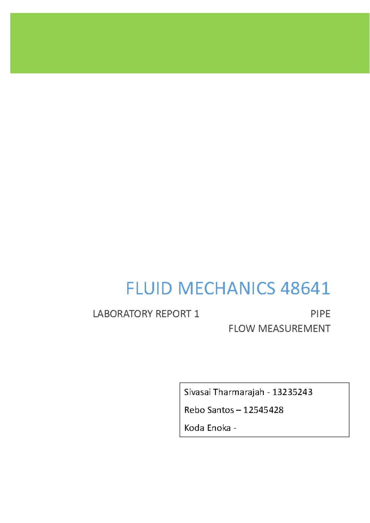 Lab1 Submission of Lab work is required FLUID MECHANICS 48641